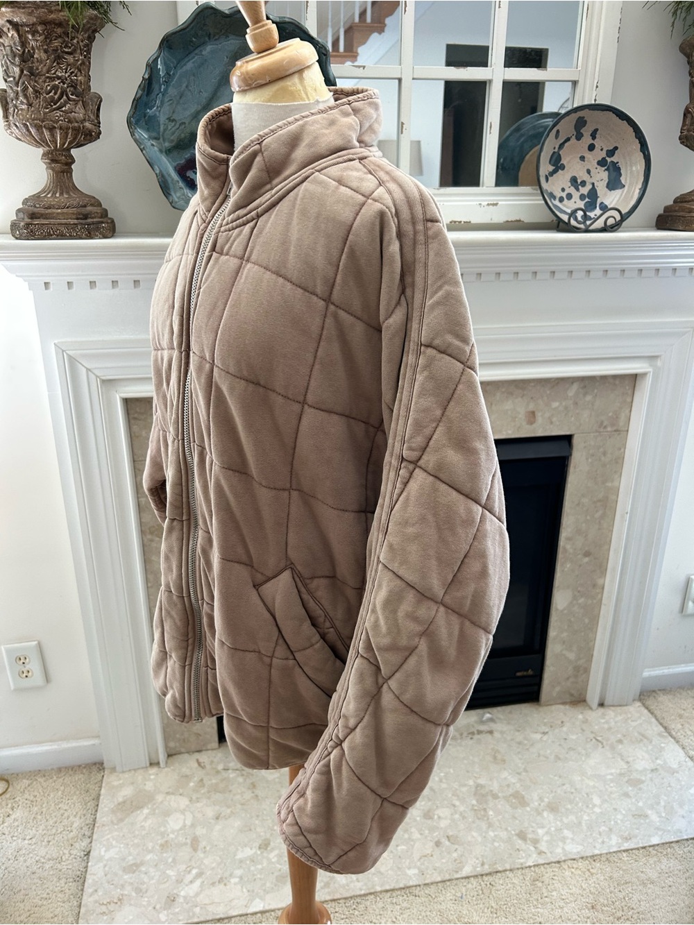 Free People Quilted Diamond, Dolman Knit Jacket in Tan - Picture 6 of 9